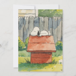 Aquarell schlafender Hund auf rotem Hundehaus Kuns Feiertagskarte
