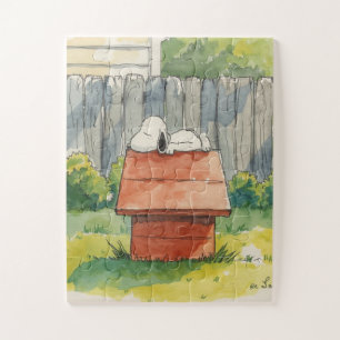 Aquarell schlafender Hund auf rotem Hundehaus Kuns Puzzle