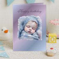 Aquarell-Schlafendes-Baby-Geburtstagskarte, sanfte