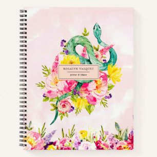Aquarell-Schlange & Florales Personalisiertes Jour Notizblock