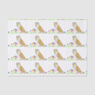 Aquarell Schleiereule mit Blumen Seidenpapier