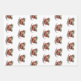 Aquarell-Schlitten im Vintage-Weihnachtsstil Geschenkpapier Set