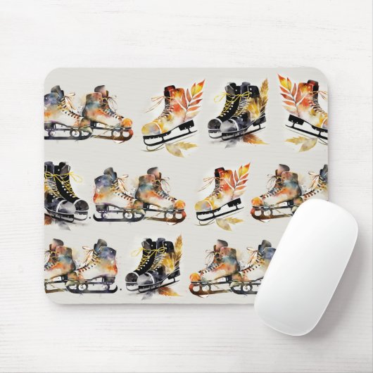 Aquarell-Schlittschuhe mit Herbstlaub-Muster Mousepad (Mit Mouse)