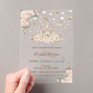 Aquarell-Schloss,Babyshower Blumen Goldene Sterne Acryleinladungen