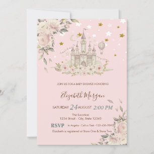 Aquarell-Schloss,Babyshower Blumen Goldene Sterne Einladung