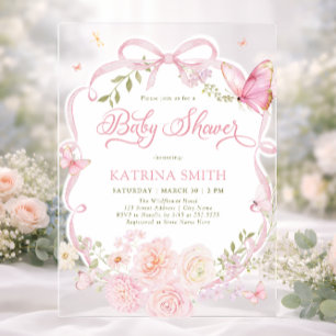 Aquarell Schmetterling Baby Shower Mädchen Rosa Bl Acryleinladungen