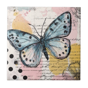 Aquarell Schmetterling Blau Boho Natur Kunst Fliese
