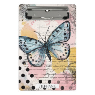 Aquarell Schmetterling Blau Boho Natur Kunst Mini Klemmbrett