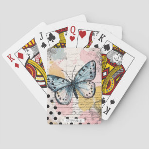 Aquarell Schmetterling Blau Boho Natur Kunst Spielkarten