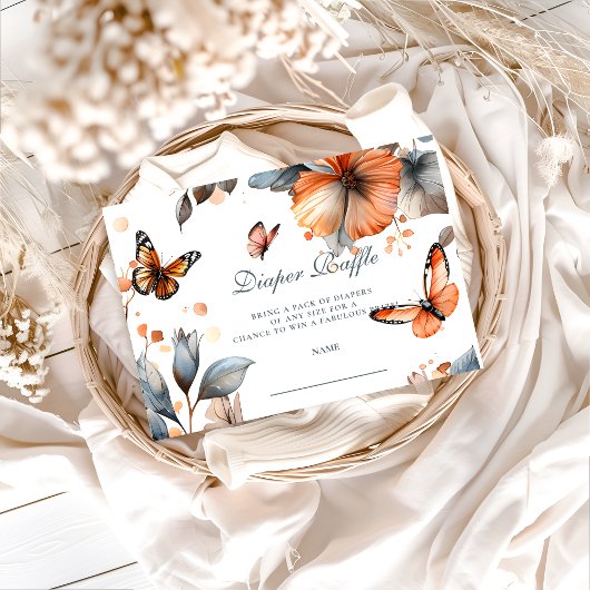 Aquarell-Schmetterling-Blüten-Windeltausch Begleitkarte