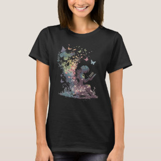 Aquarell Schmetterling Fee liest Buch Bibliothek T-Shirt