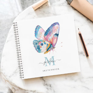 Aquarell-Schmetterling mit Monogramm-Skizzenbuch Notizblock