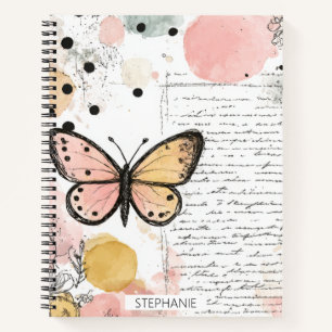 Aquarell Schmetterling Pink Gold Boho Natur Kunst Notizblock