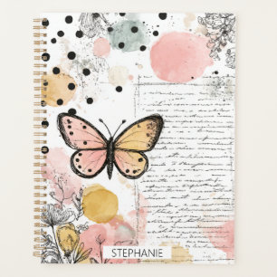 Aquarell Schmetterling Pink Gold Boho Natur Kunst Planer