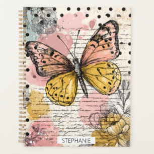 Aquarell Schmetterling Rosa Gold Boho Natur Kunst Planer