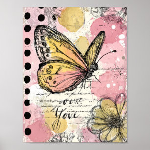 Aquarell Schmetterling Rosa Gold Boho Natur Kunst  Poster