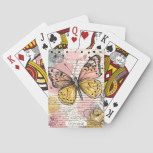 Aquarell Schmetterling Rosa Gold Boho Natur Kunst Spielkarten
