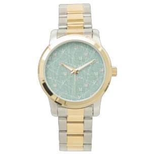 Aquarell Schmetterlinge auf Minzgrün Armbanduhr