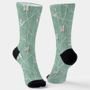Aquarell Schmetterlinge auf Minzgrün Socken
