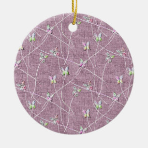Aquarell-Schmetterlinge auf staubigem Rosa Keramik Ornament