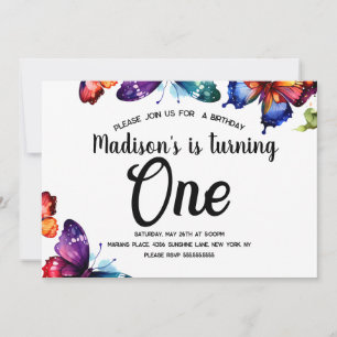 Aquarell-Schmetterlinge  Farbige Garten-Geburtstag Einladung
