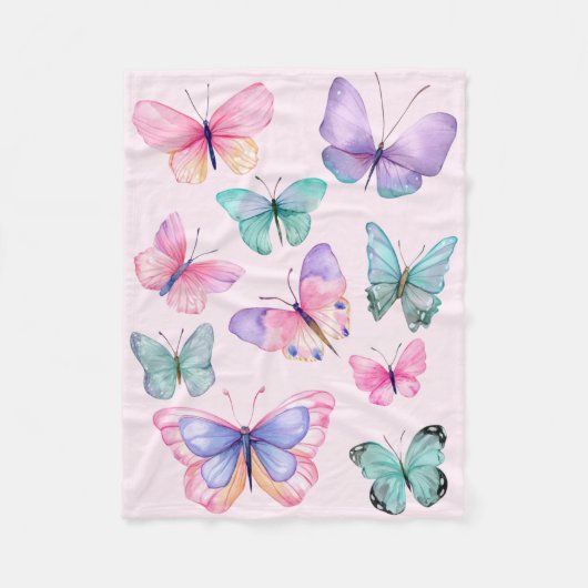 Aquarell-Schmetterlinge Fleecedecke (Vorderseite)