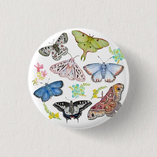Aquarell-Schmetterlinge im Flug Button (Vorderseite)