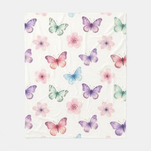 Aquarell-Schmetterlinge Kirschblüten-Muster Fleecedecke (Vorderseite)