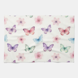 Aquarell-Schmetterlinge Kirschblüten-Muster Geschirrtuch