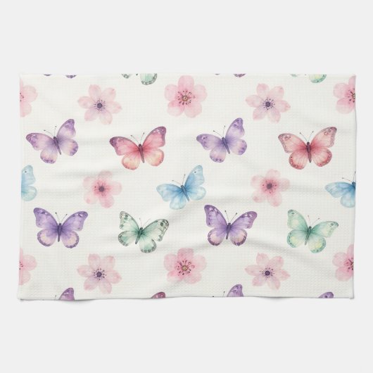 Aquarell-Schmetterlinge Kirschblüten-Muster Geschirrtuch (Horizontal)