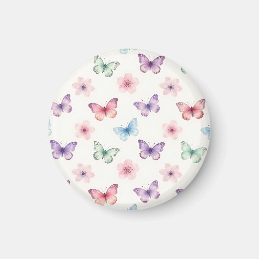 Aquarell-Schmetterlinge Kirschblüten Muster Magnet (Vorne)