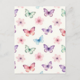 Aquarell-Schmetterlinge Kirschblüten-Muster Postkarte