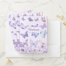 Aquarell Schmetterlinge Wildblumen Garten Lilac