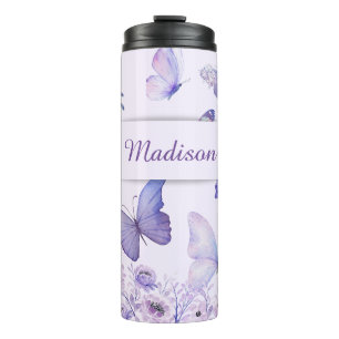 Aquarell Schmetterlinge Wildblumen Garten Lilac Thermosbecher