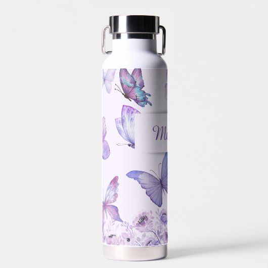 Aquarell Schmetterlinge Wildblumen Garten Lilac Trinkflasche (Vorne)