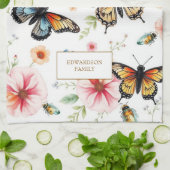 Aquarell Schmetterlinge Windblumen Monogramm Name Geschirrtuch (Gefaltet)