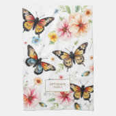 Aquarell Schmetterlinge Windblumen Monogramm Name Geschirrtuch (Vertikal)