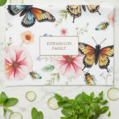Aquarell Schmetterlinge Windblumen Monogramm Name Geschirrtuch (Gefaltet)