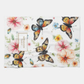 Aquarell Schmetterlinge Windblumen Monogramm Name Geschirrtuch (Horizontal)