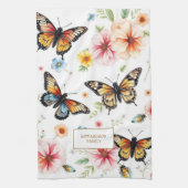 Aquarell Schmetterlinge Windblumen Monogramm Name Geschirrtuch (Vertikal)