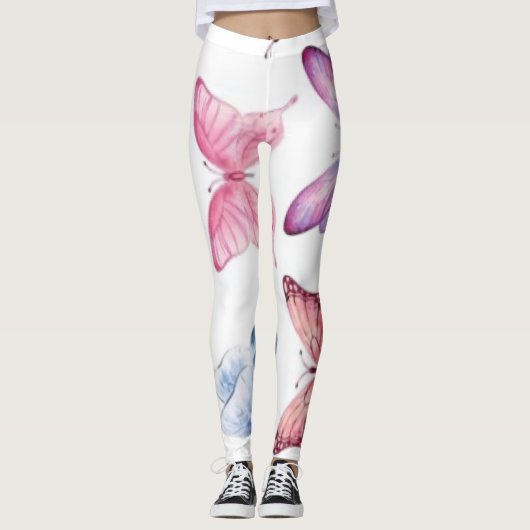 Aquarell-Schmetterlingsmuster-Elemente-Blatt Leggings (Vorderseite)