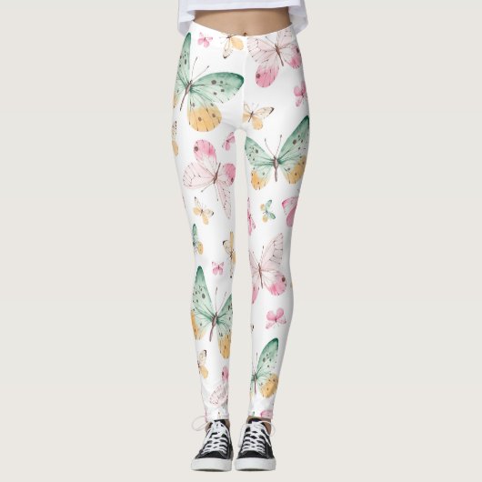 Aquarell-Schmetterlingsmuster Leggings (Vorderseite)