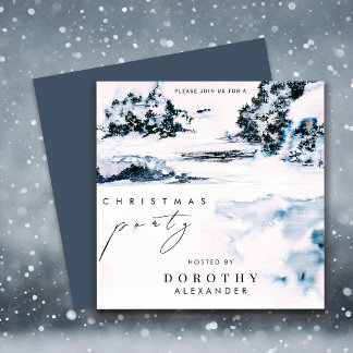 Aquarell-Schnee-Winterberge-Weihnachtsfeier Einladung