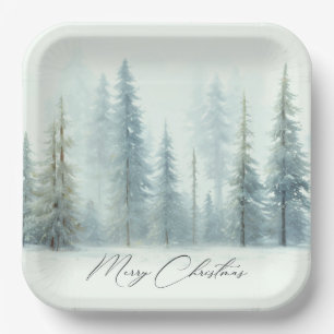 Aquarell schneebedeckte Bäume benutzerdefiniertes  Pappteller