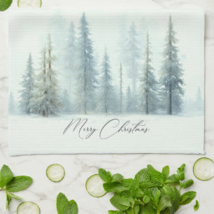 Aquarell schneebedeckte Bäume Weihnachten nach Maß Geschirrtuch
