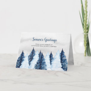 Aquarell schneebedeckte Kiefern Wald Winter Geschä Feiertagskarte