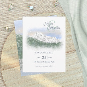 Aquarell, Schneebedeckter Berg, Winterhochzeit Einladung