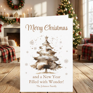 Aquarell-Schneebedeckter-Christstbaum-Neujahr Feiertagskarte