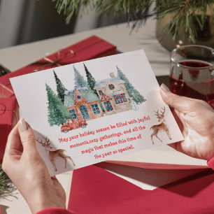 Aquarell schneebedecktes Haus frohe Weihnachten ei