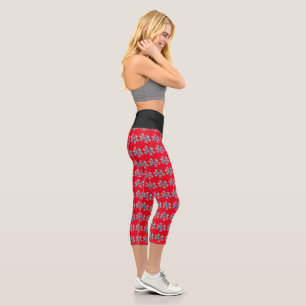 Aquarell-Schneeflocke Rot Schwarz Winter  Capri Leggings